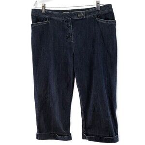 J.Jill Size 14 Stretch Genuine Fit Below Waist Denim Cuffed Cropped Capri Blue